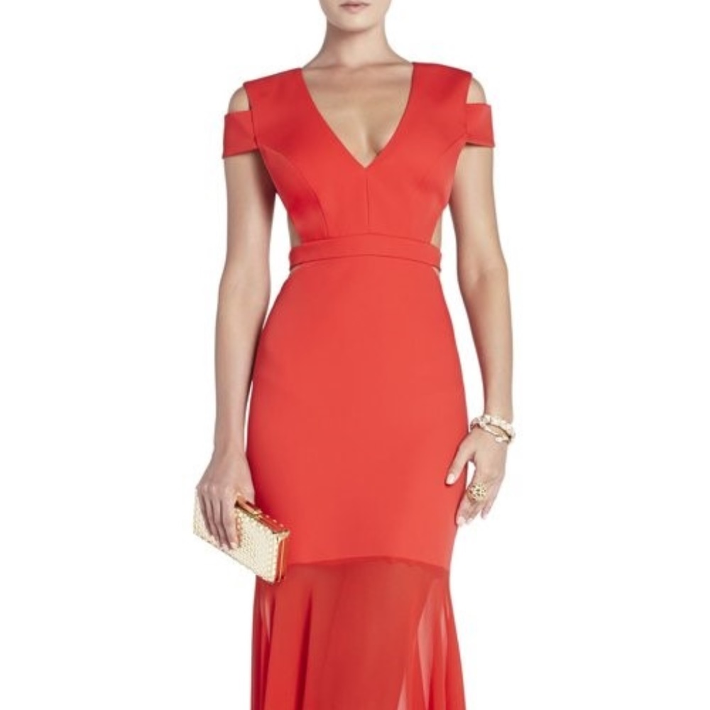 BCBG Ava RED Cutout Mermaid Formal Dress *2*